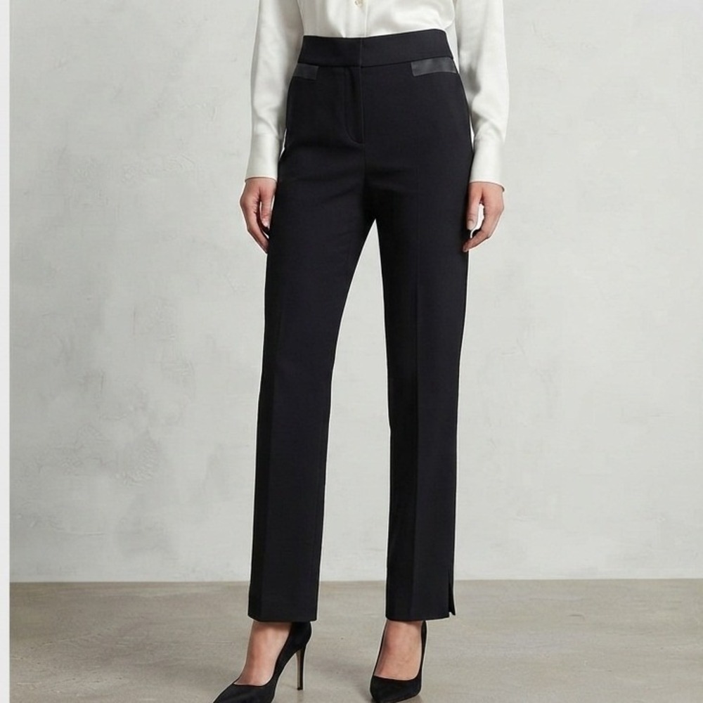 Catherine Malandrino Dress Pant 2 Black Stretch Satin Pocket Work Closet Staple